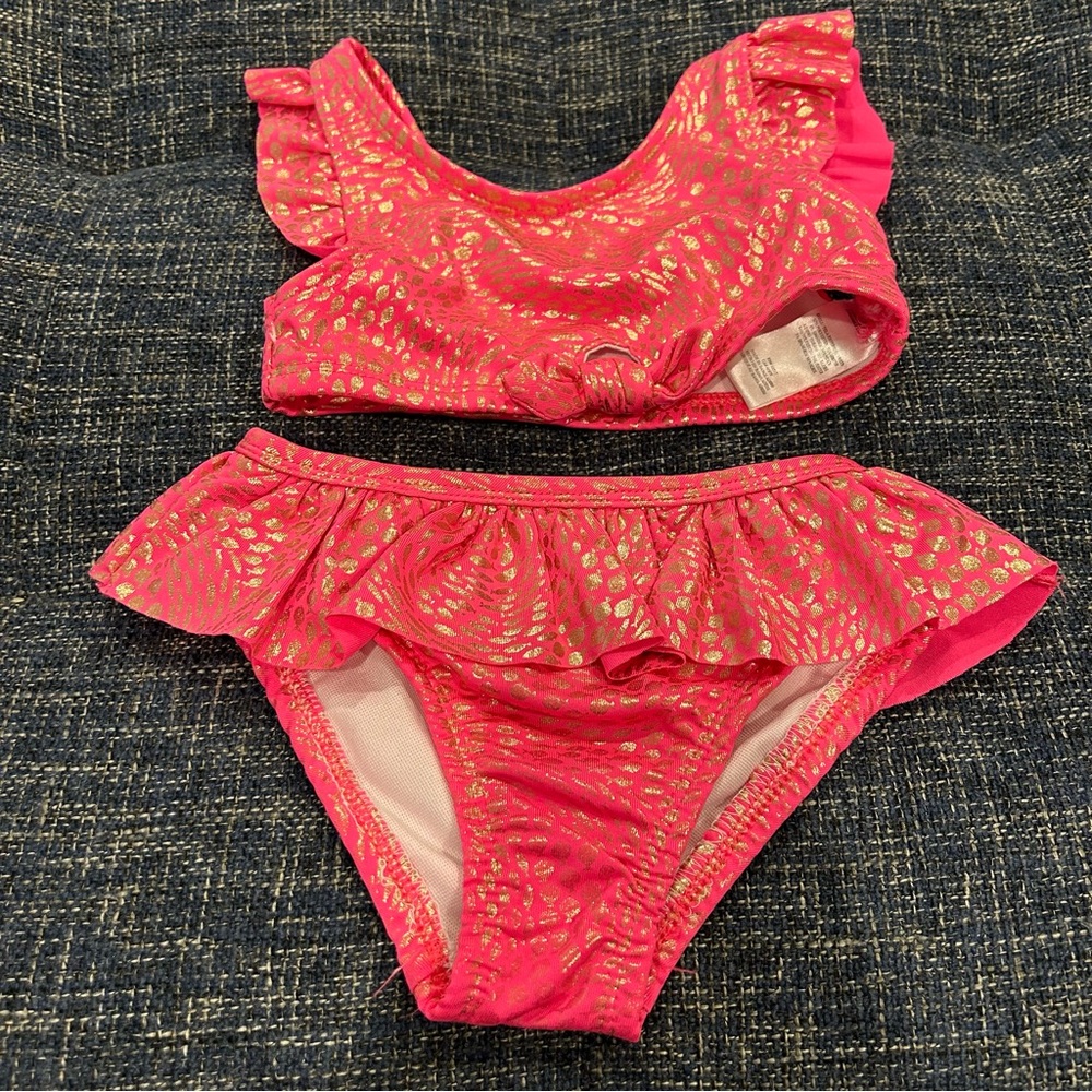 Penelope Mack 2 Piece Swimming Suit Bikini Pink Gold